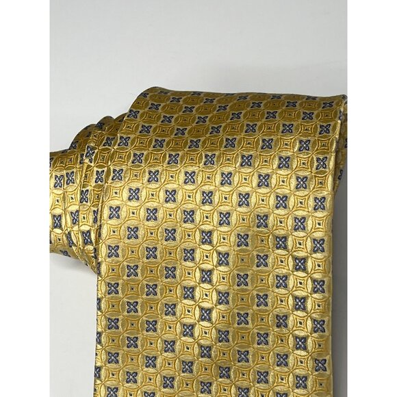 JS Blank Silk Tie Mens Yellow Blue Geometric Business Preppy Necktie - Picture 2 of 10